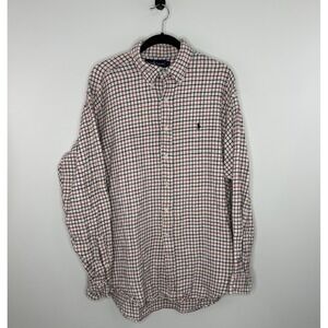 Ralph Lauren Men's Flannel Button Down Shirt White Red Check Button Up Sz L EUC